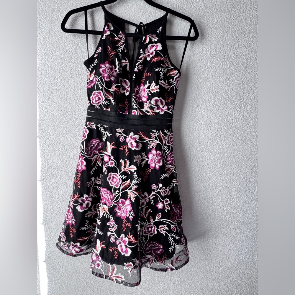 BCX Black Dress with Floral Embroidery